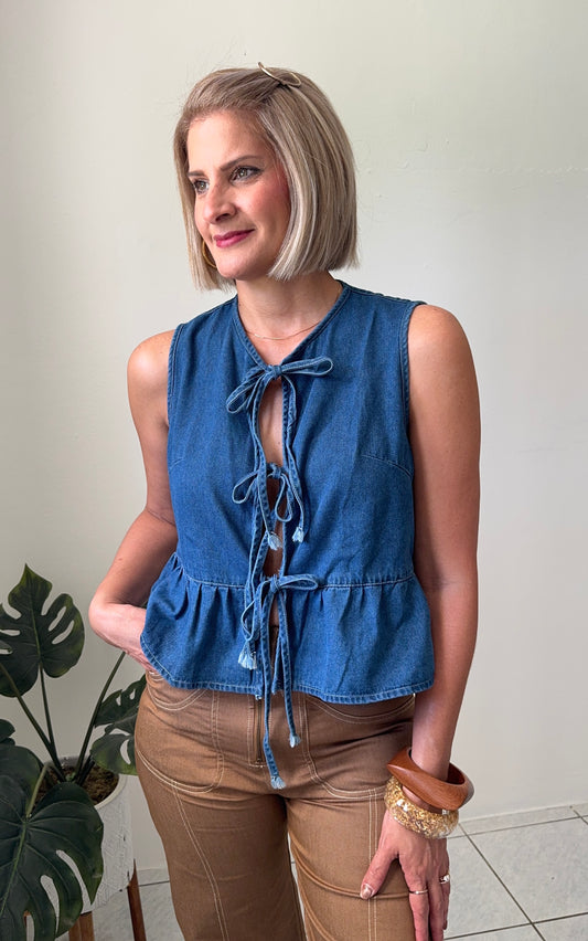 Lola Peplum Bow-Tie Top