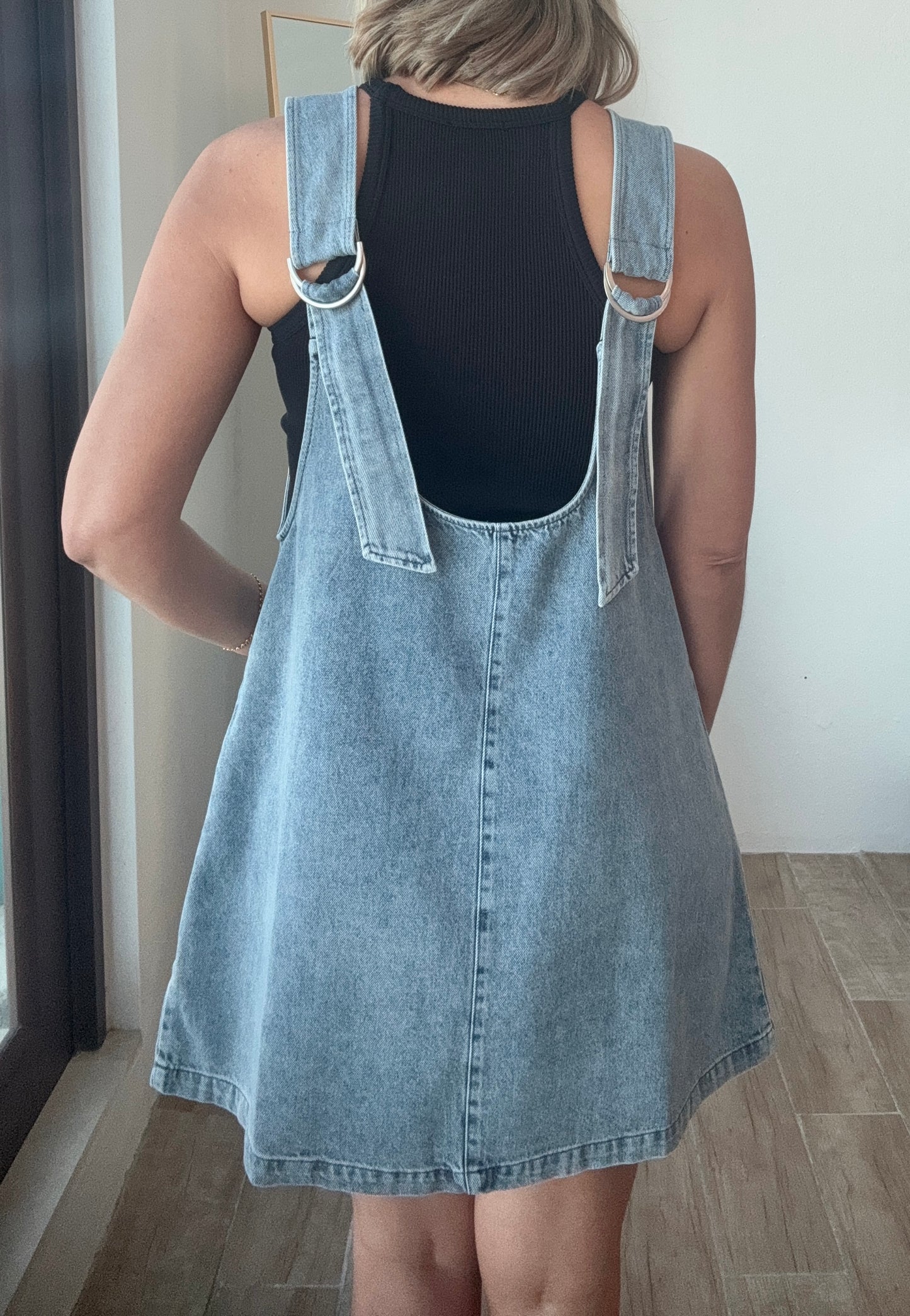 Tanya Denin Buckle Overall Dress