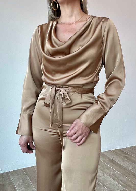 Mimi’s Caramel Cowl Neck Jumpsuit