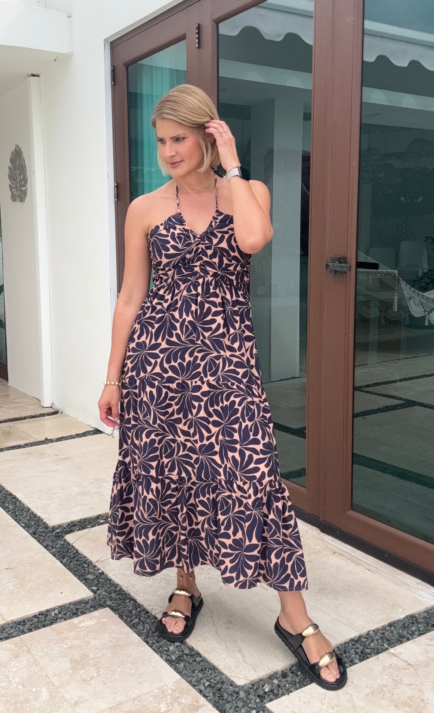 Loise Geometric Tiered Midi Dress