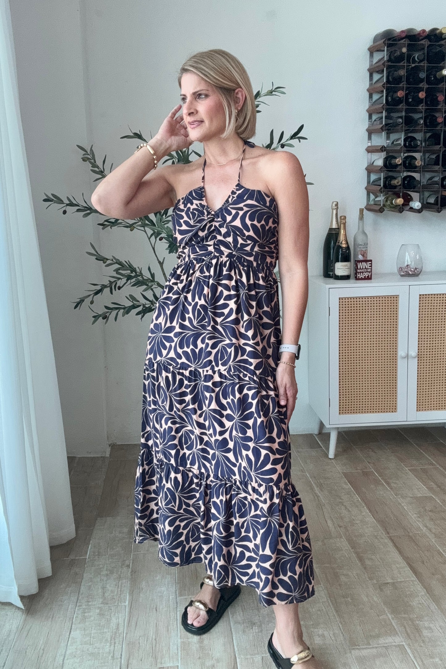 Loise Geometric Tiered Midi Dress