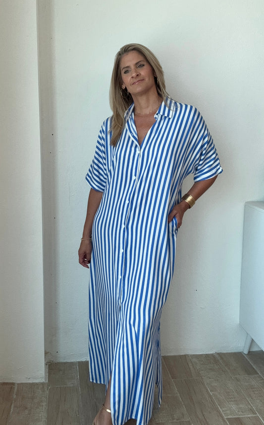 Blue Stripes Maxi Shirt Dress