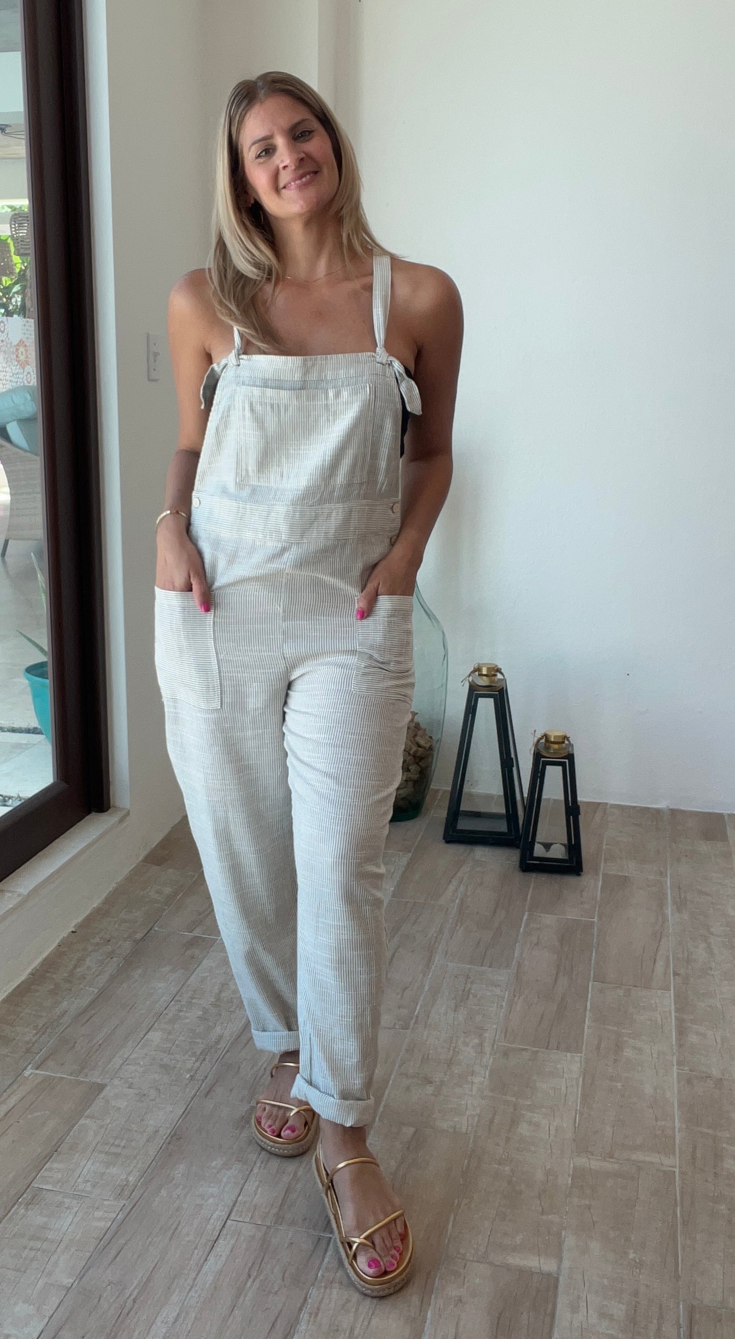 Amora Striped Linen Overall