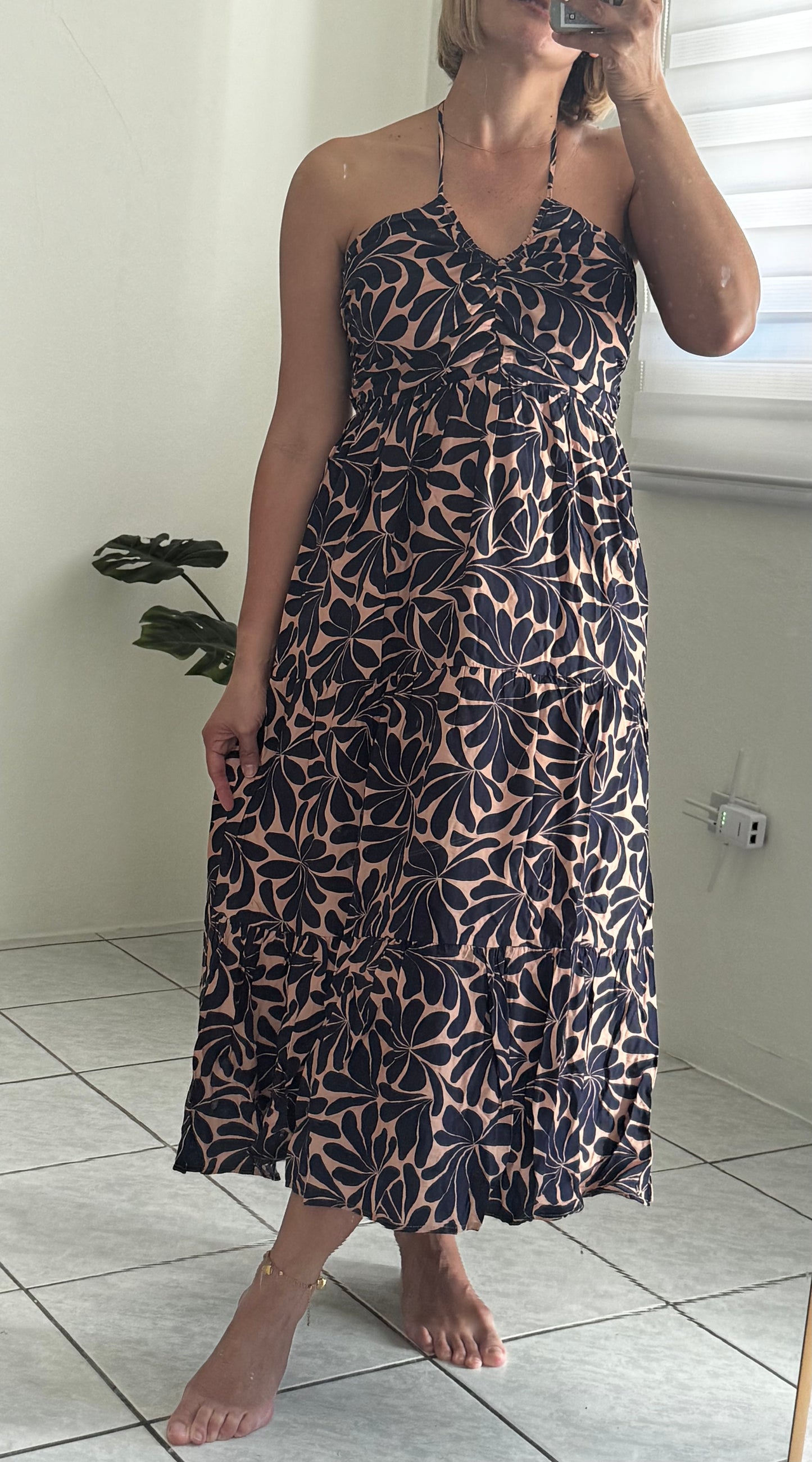 Loise Geometric Tiered Midi Dress