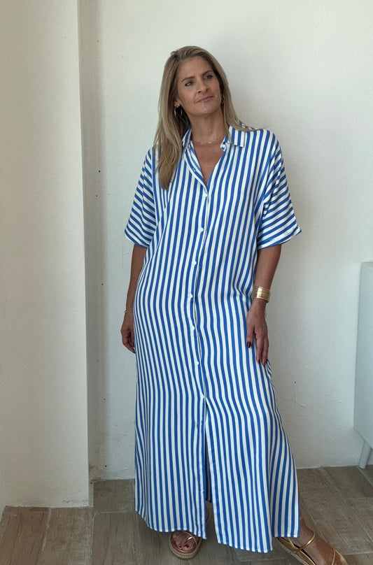 Blue Stripes Maxi Shirt Dress