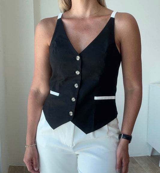 Contrast Linen Vest