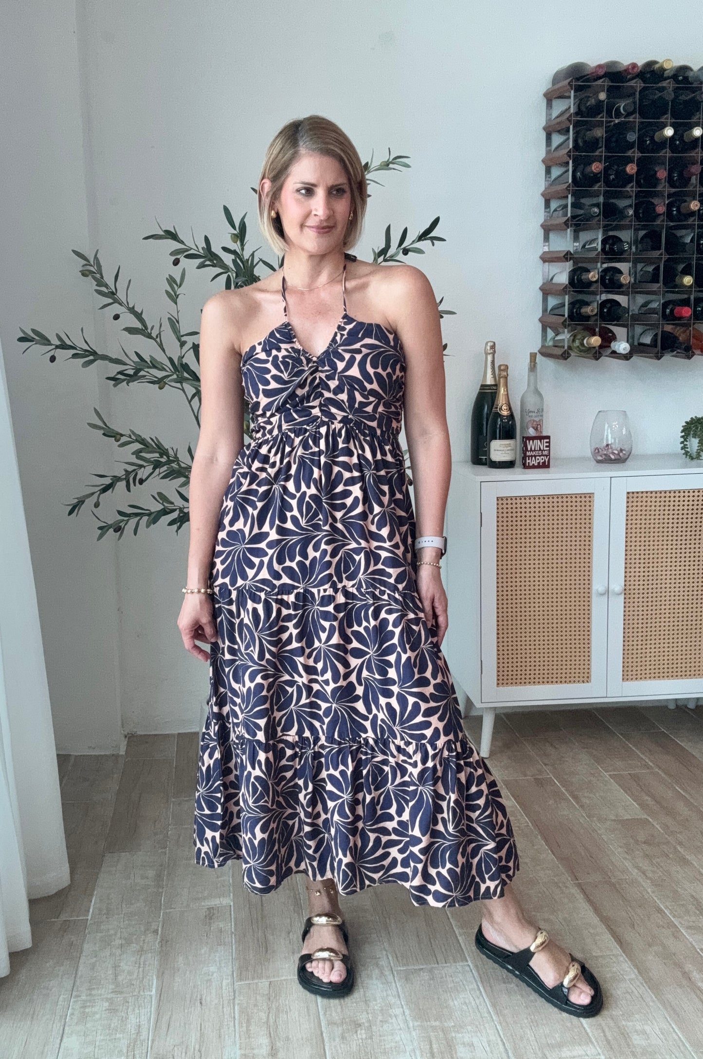 Loise Geometric Tiered Midi Dress