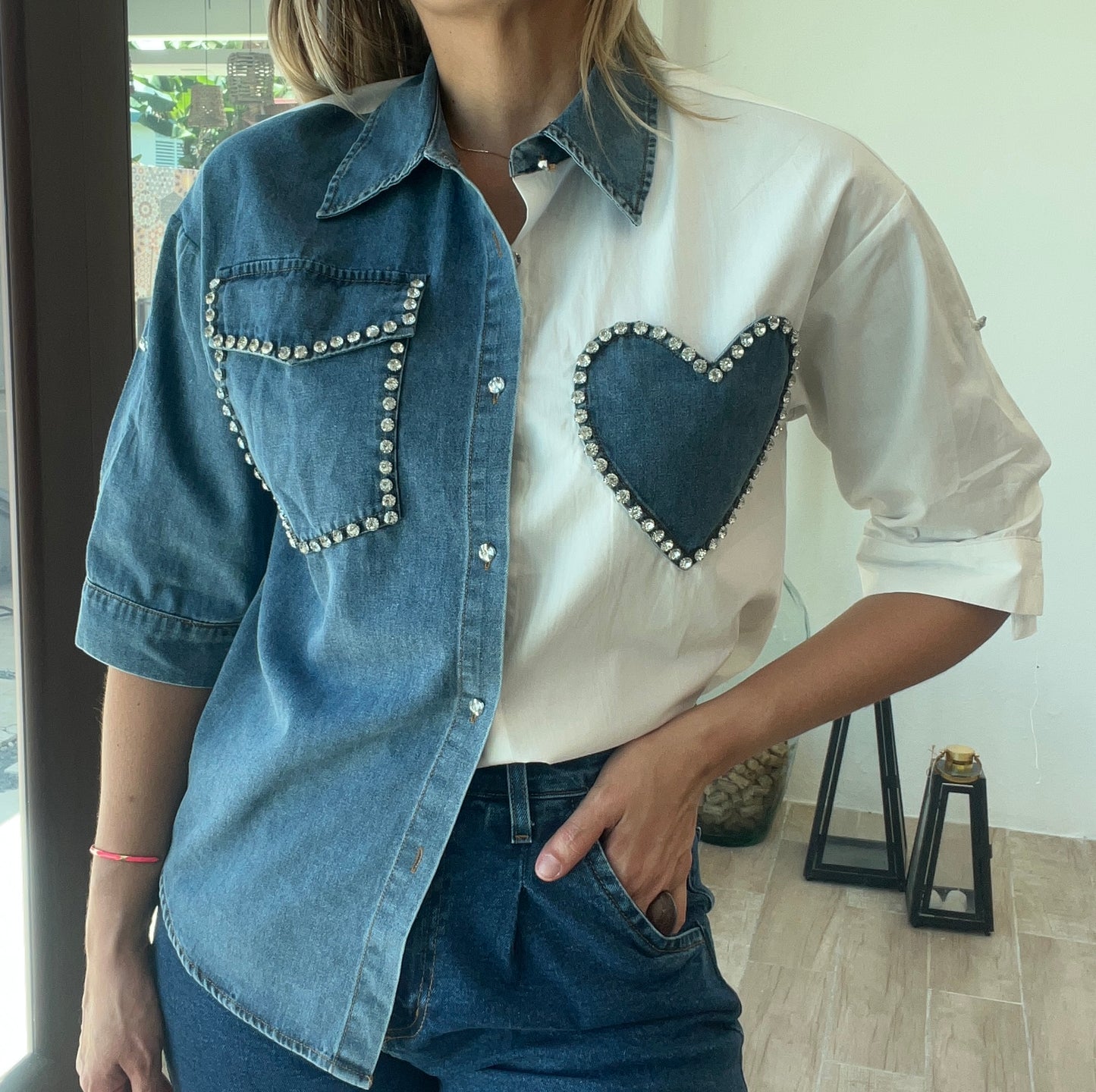 Crystal Denim Color Block Shirt