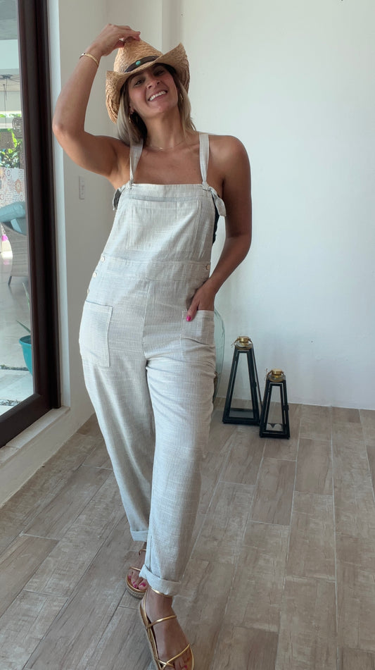 Amora Striped Linen Overall