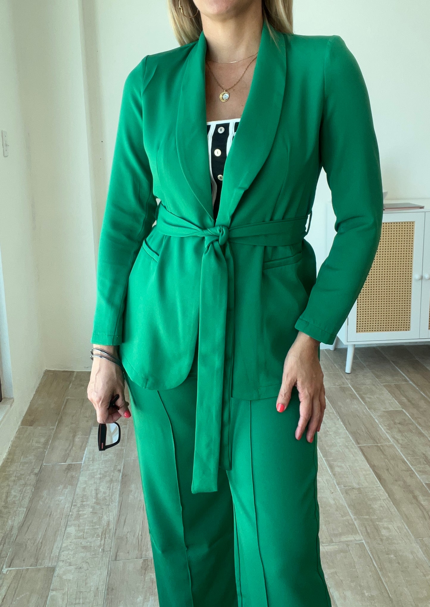 Kelly Green Waist Tie Blazer Set