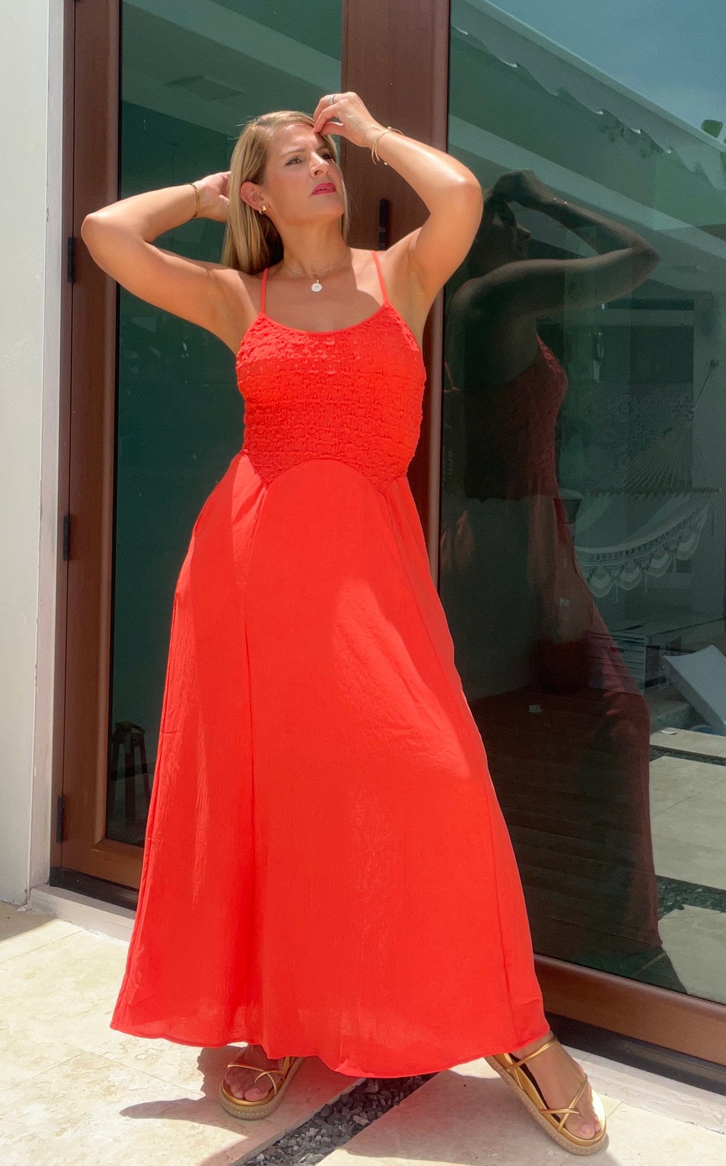 Natasha Hot Coral Maxi Dress