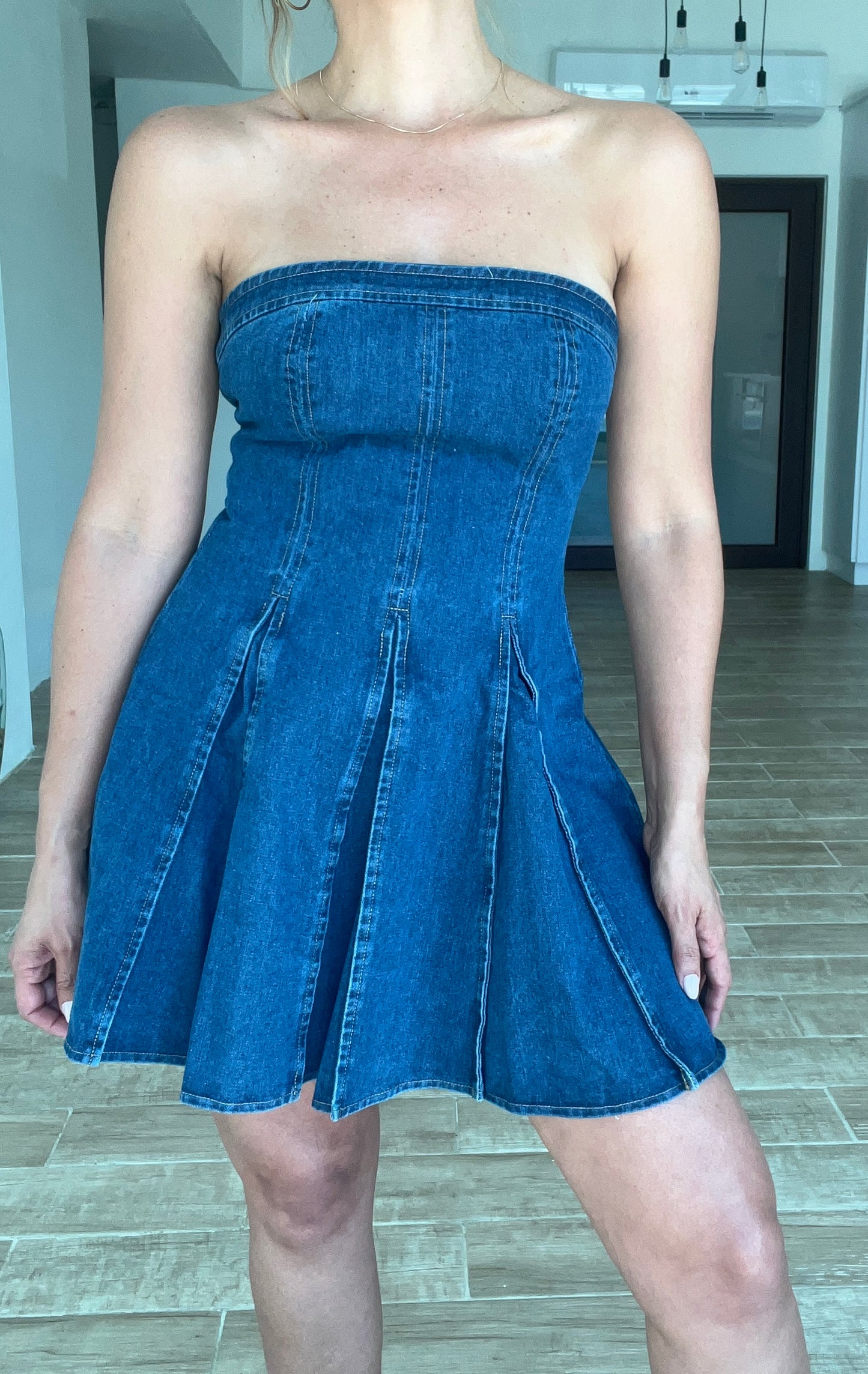 Antonella Denim Pleated Mini Dress