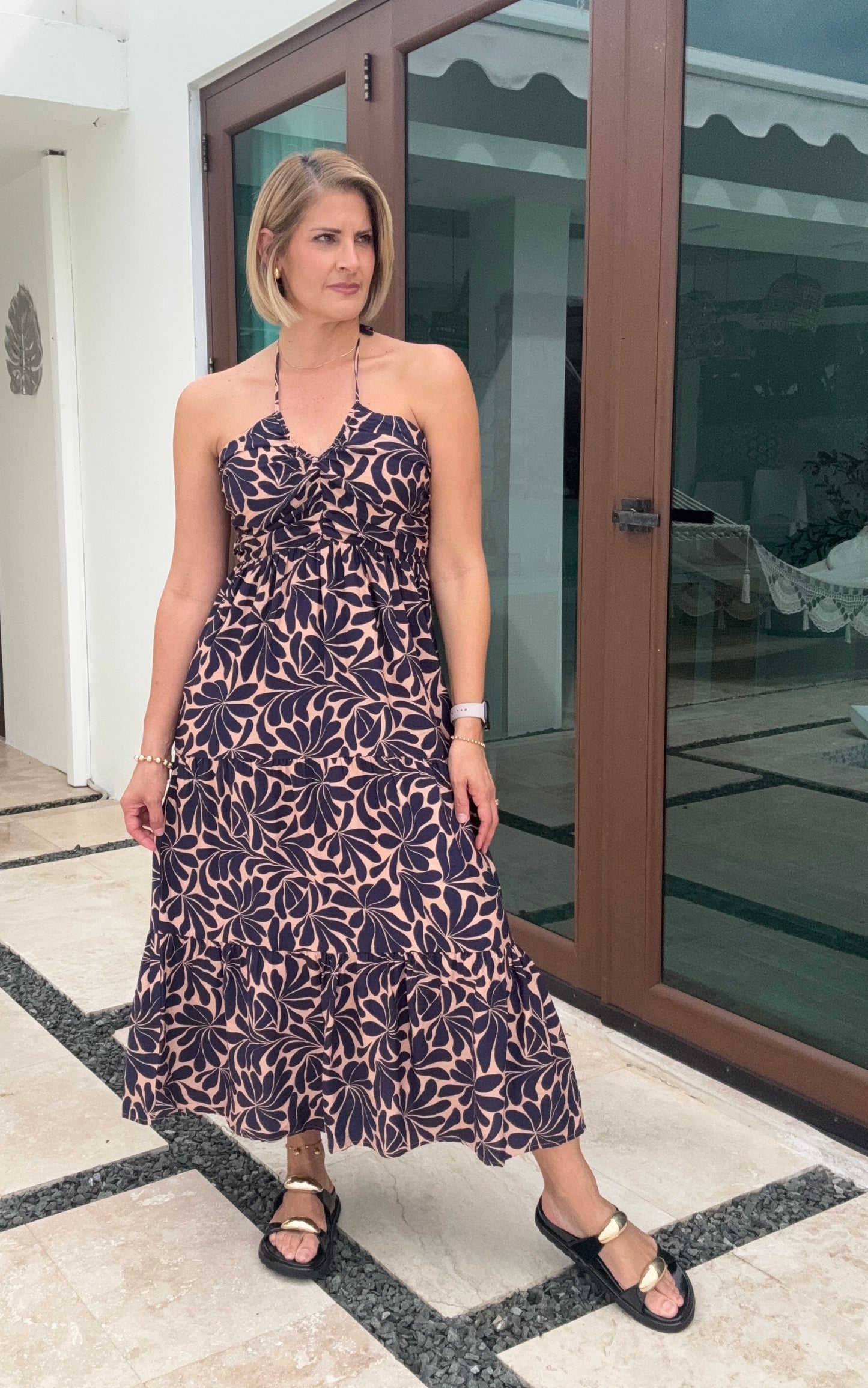 Loise Geometric Tiered Midi Dress