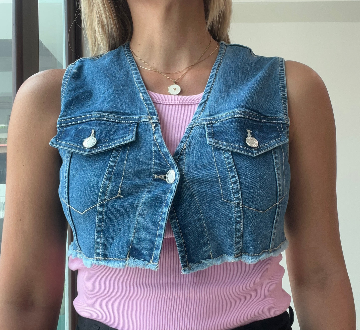 Sasa Denim Cropped Vest Top