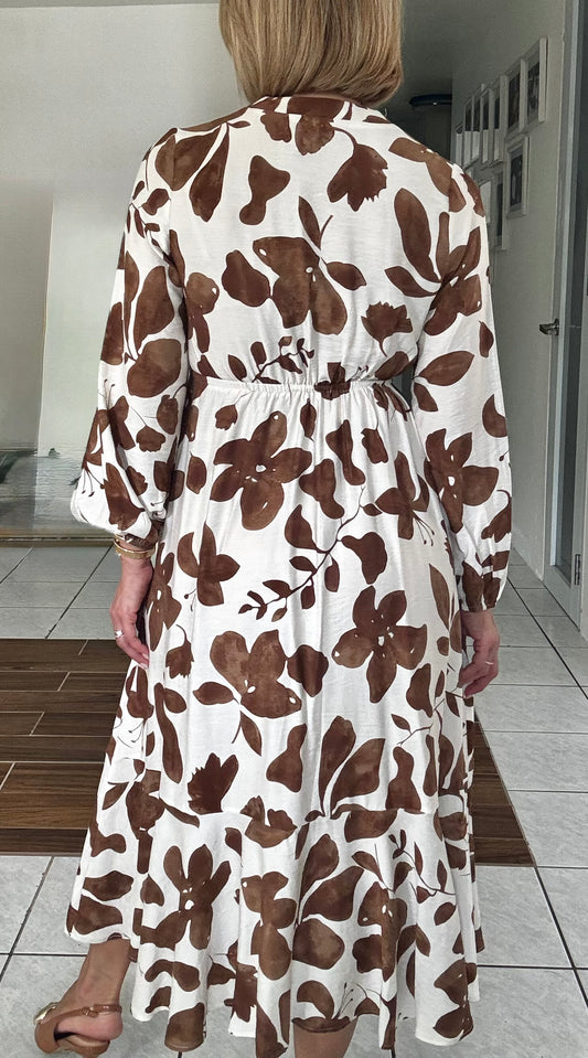 Allyna Mocha Print Midi Dress