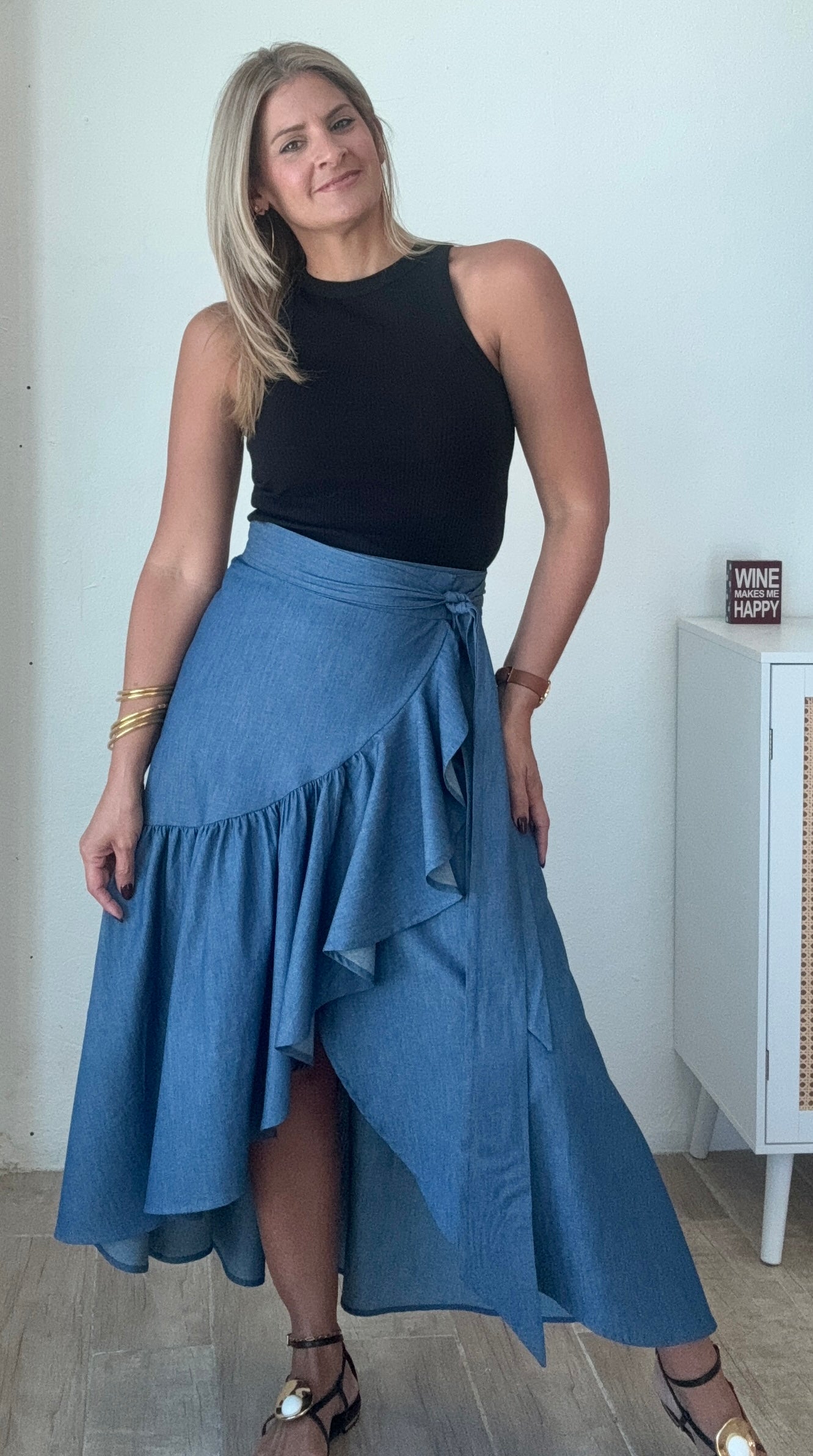 Judy Washed Denim Wrap Skirt