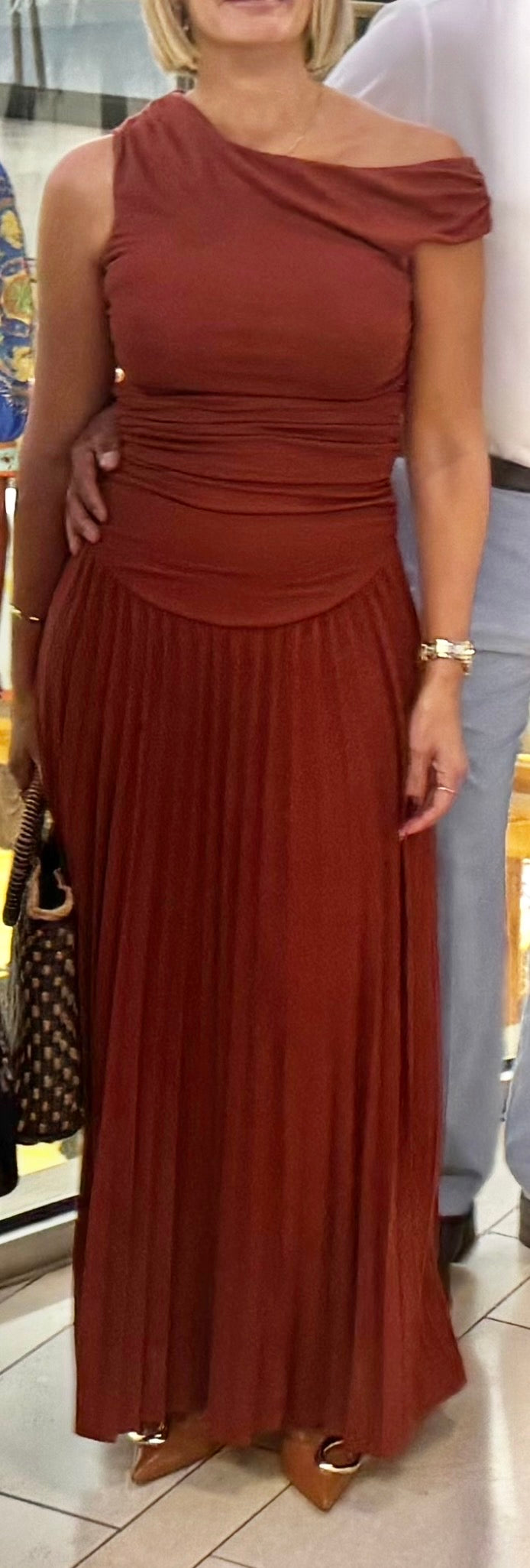Rust Pleated Stretch Dress