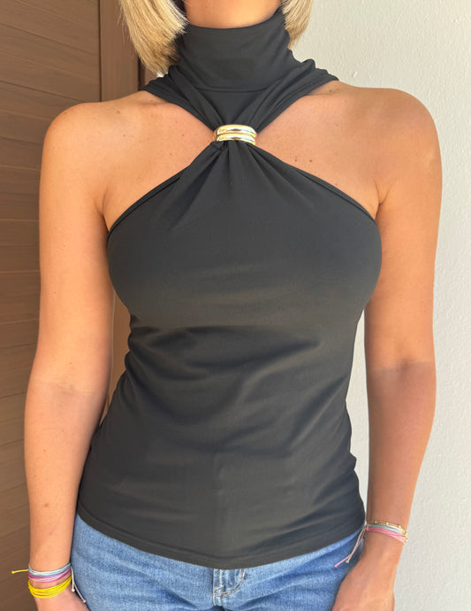 Golden Ring Detail Off Shoulder Stretch Top