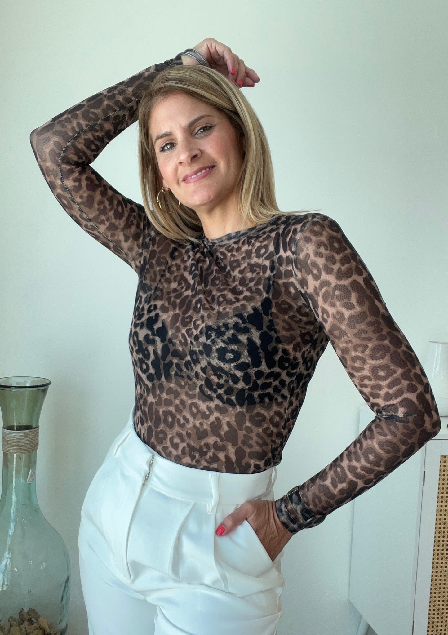 Barbara Mesh Animal Print Top