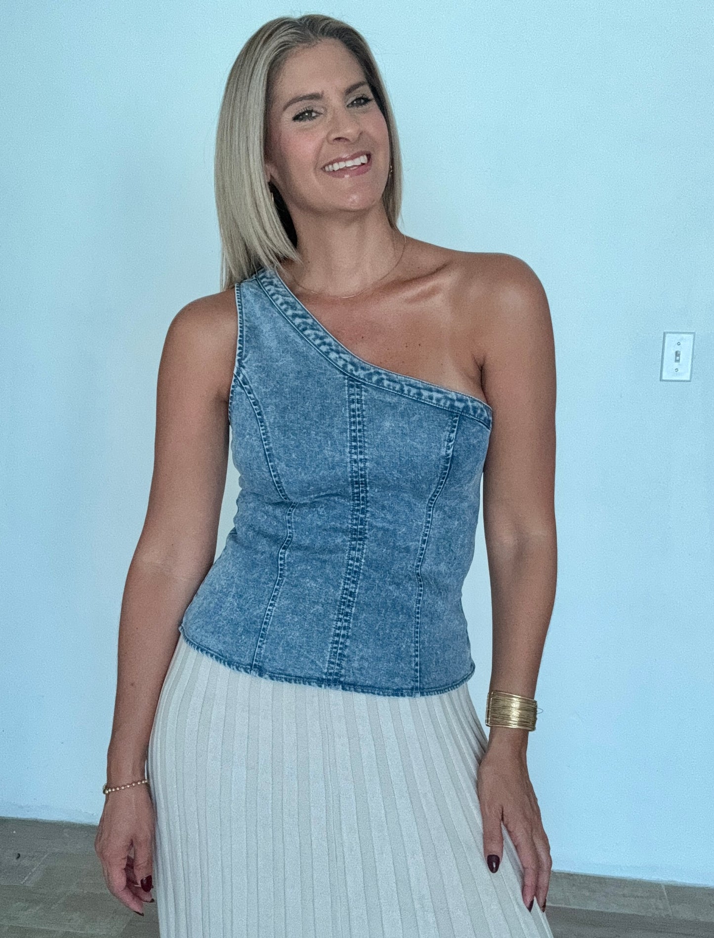 Christy One Shoulder Denim Top