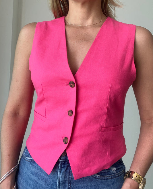Amy French Pink Linen Vest