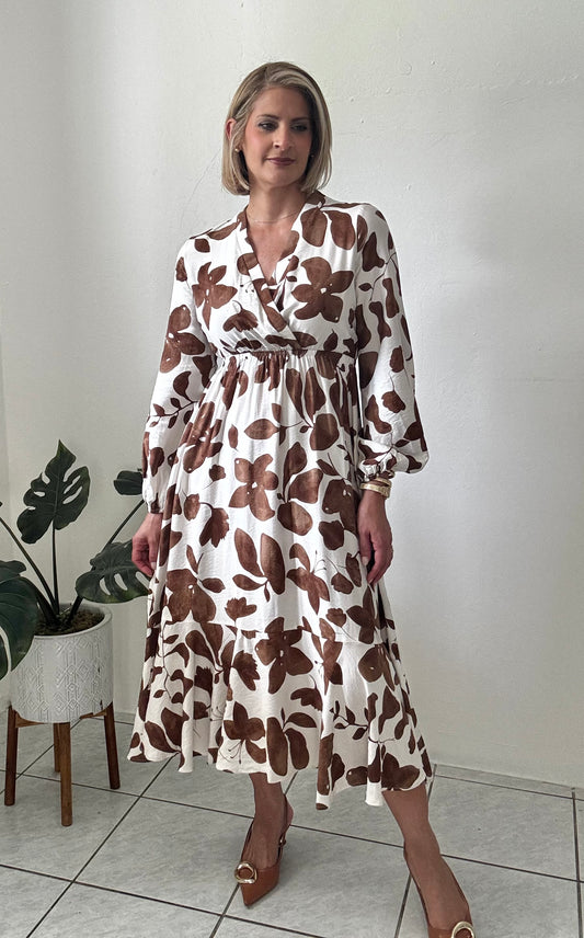 Allyna Mocha Print Midi Dress