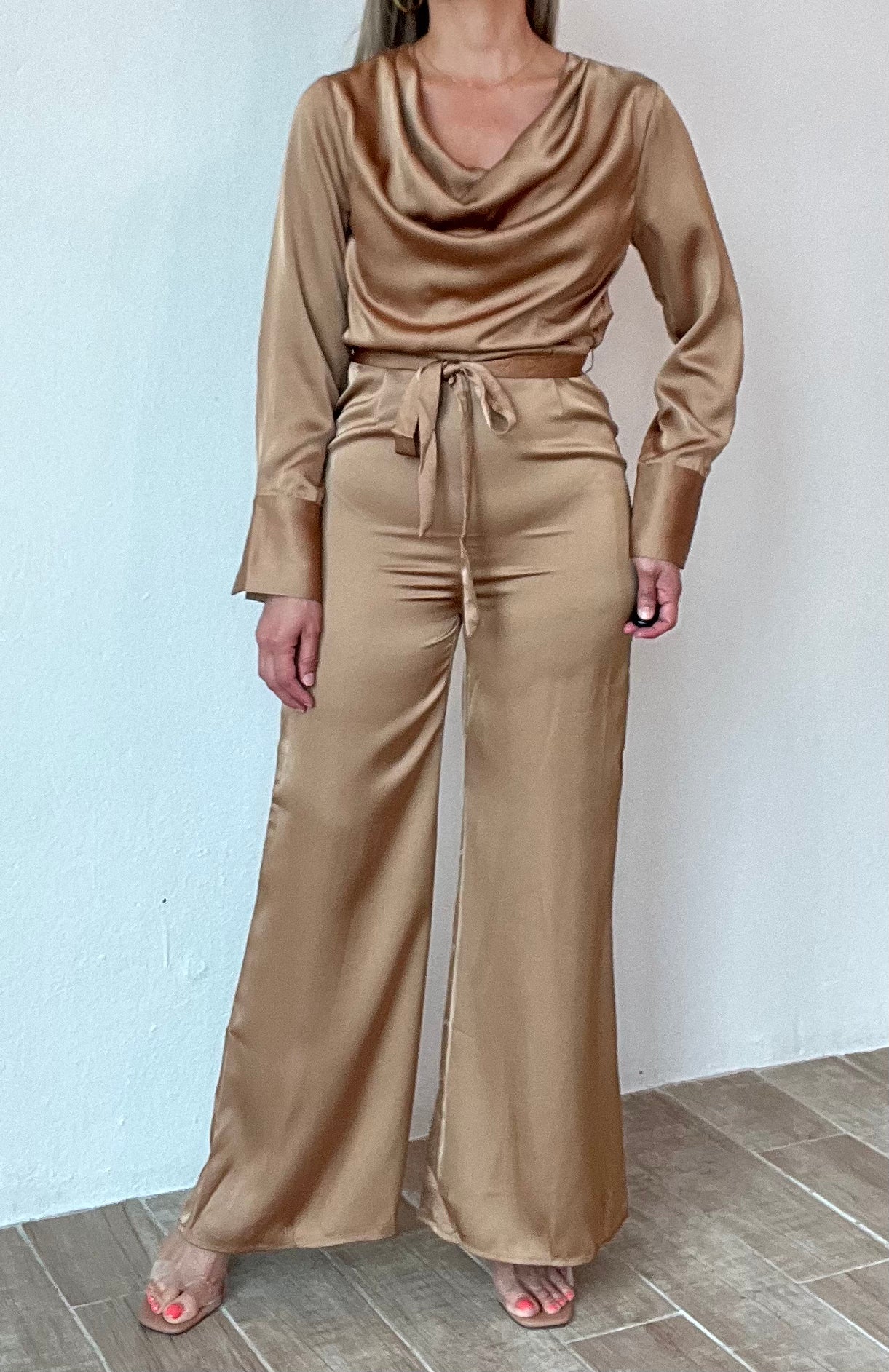 Mimi's Caramel Cowl Neck Jumpsuit