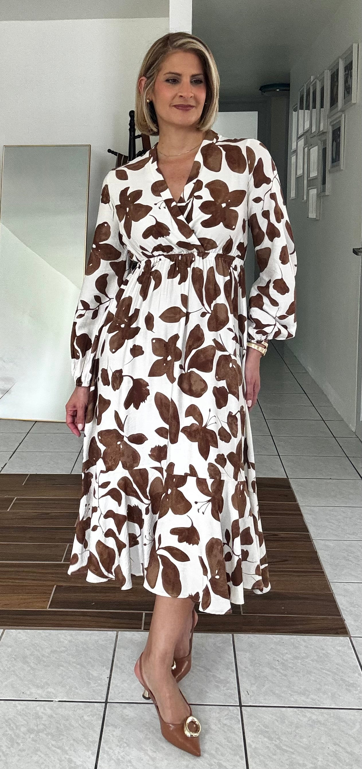 Allyna Mocha Print Midi Dress