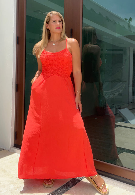 Natasha Hot Coral Maxi Dress