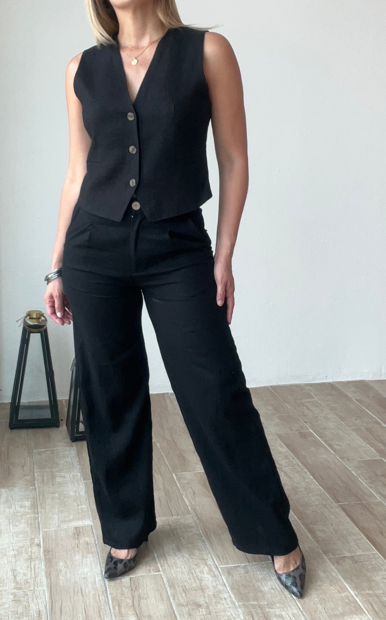 Meena Black Linen Pants