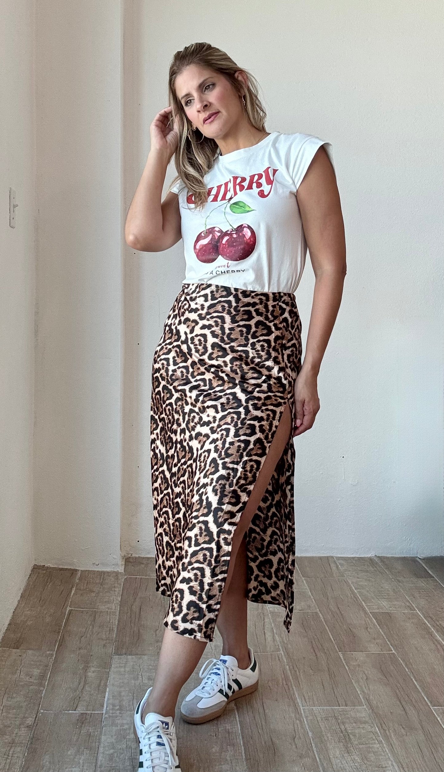 Leopard in Satin Midi Skirt