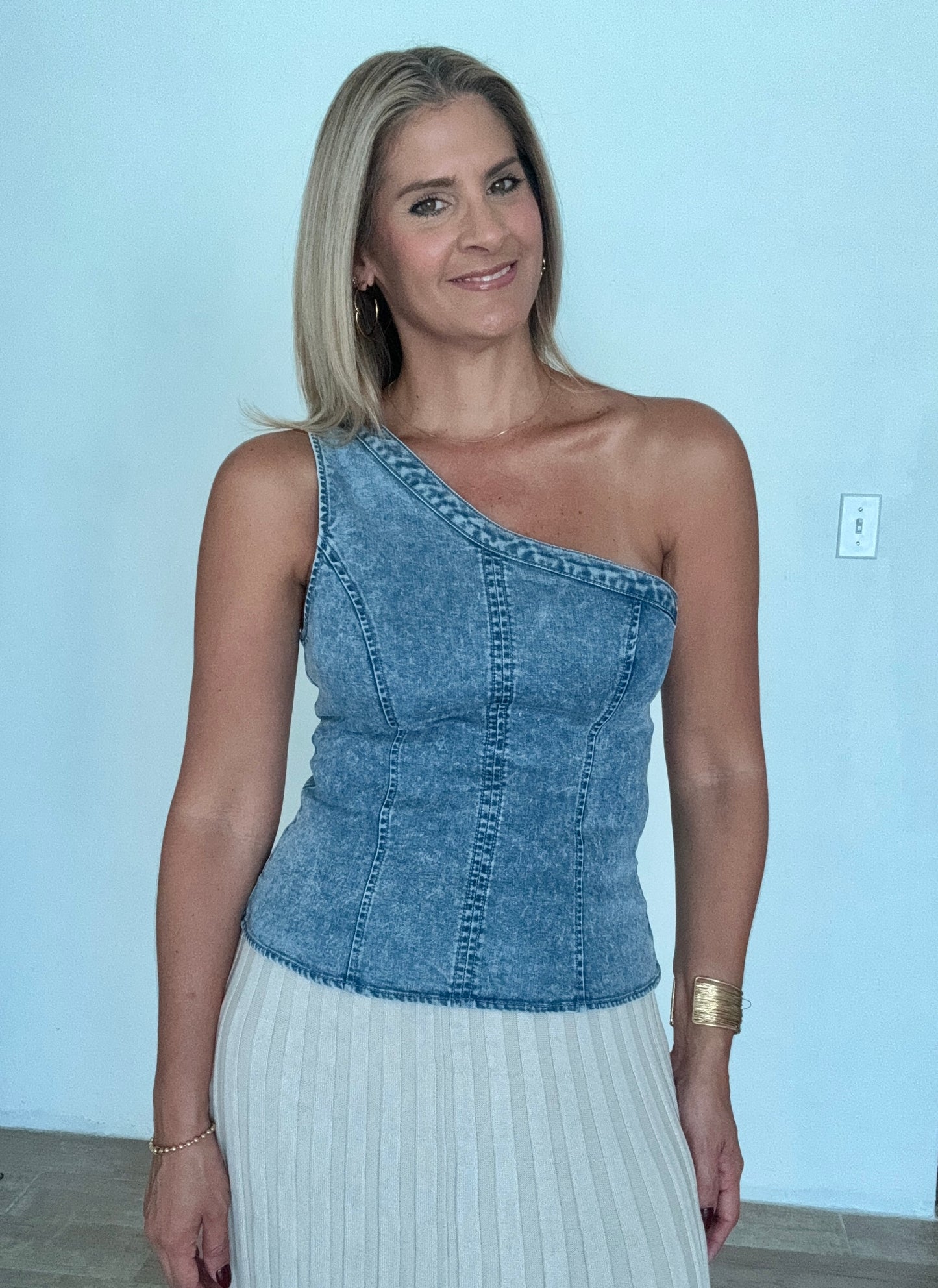 Christy One Shoulder Denim Top