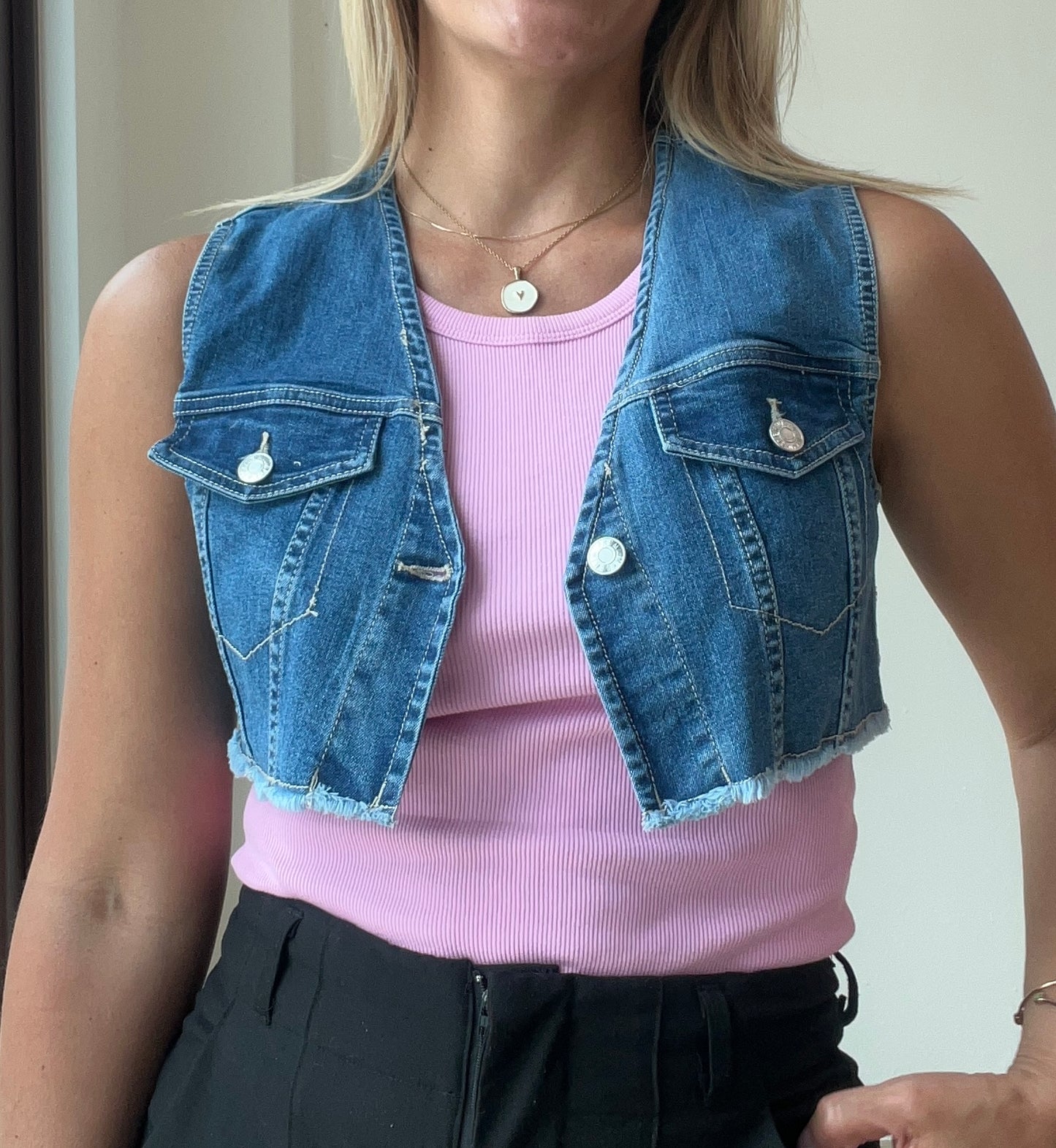 Sasa Denim Cropped Vest Top