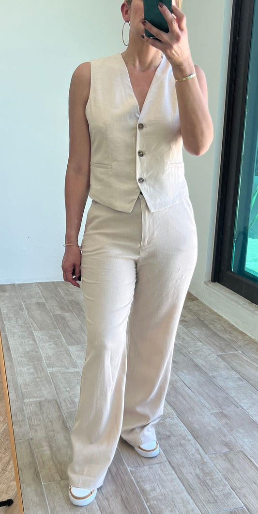 Lina Khaki Linen Pants