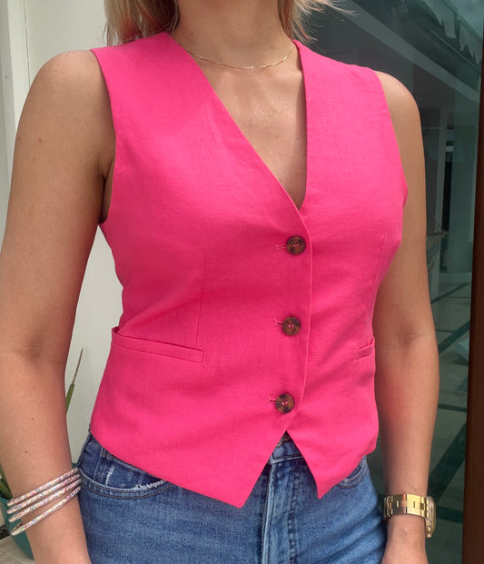 Amy French Pink Linen Vest