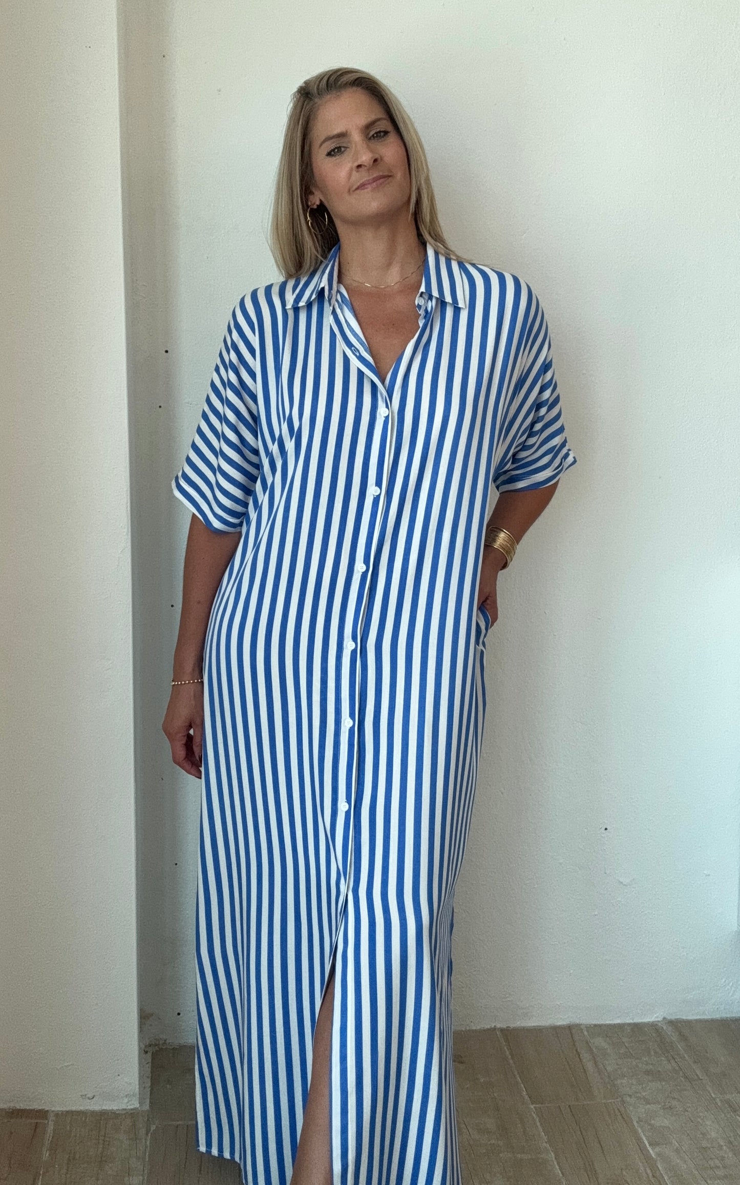 Blue Stripes Maxi Shirt Dress