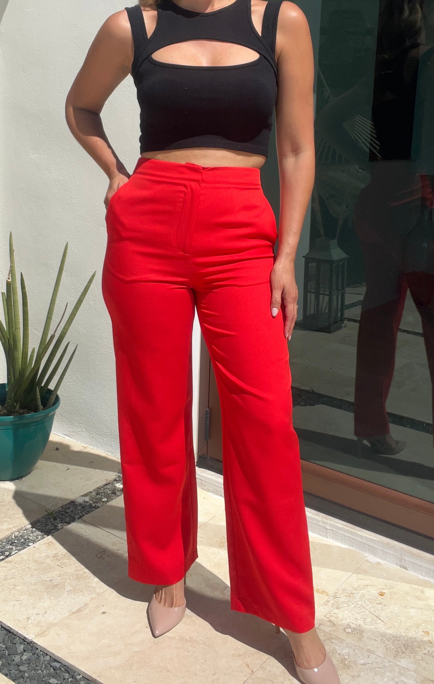 Tomato Red High Waisted Slacks