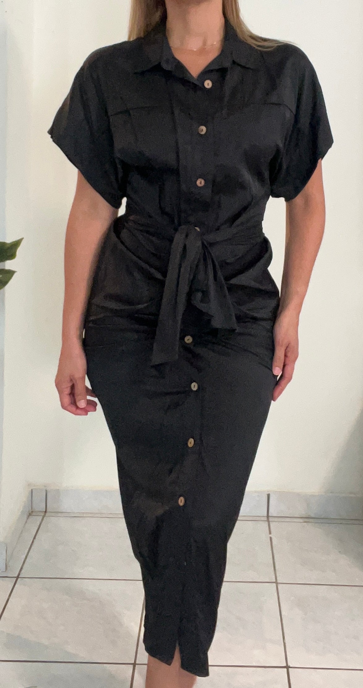 Black Button Down Midi Dress