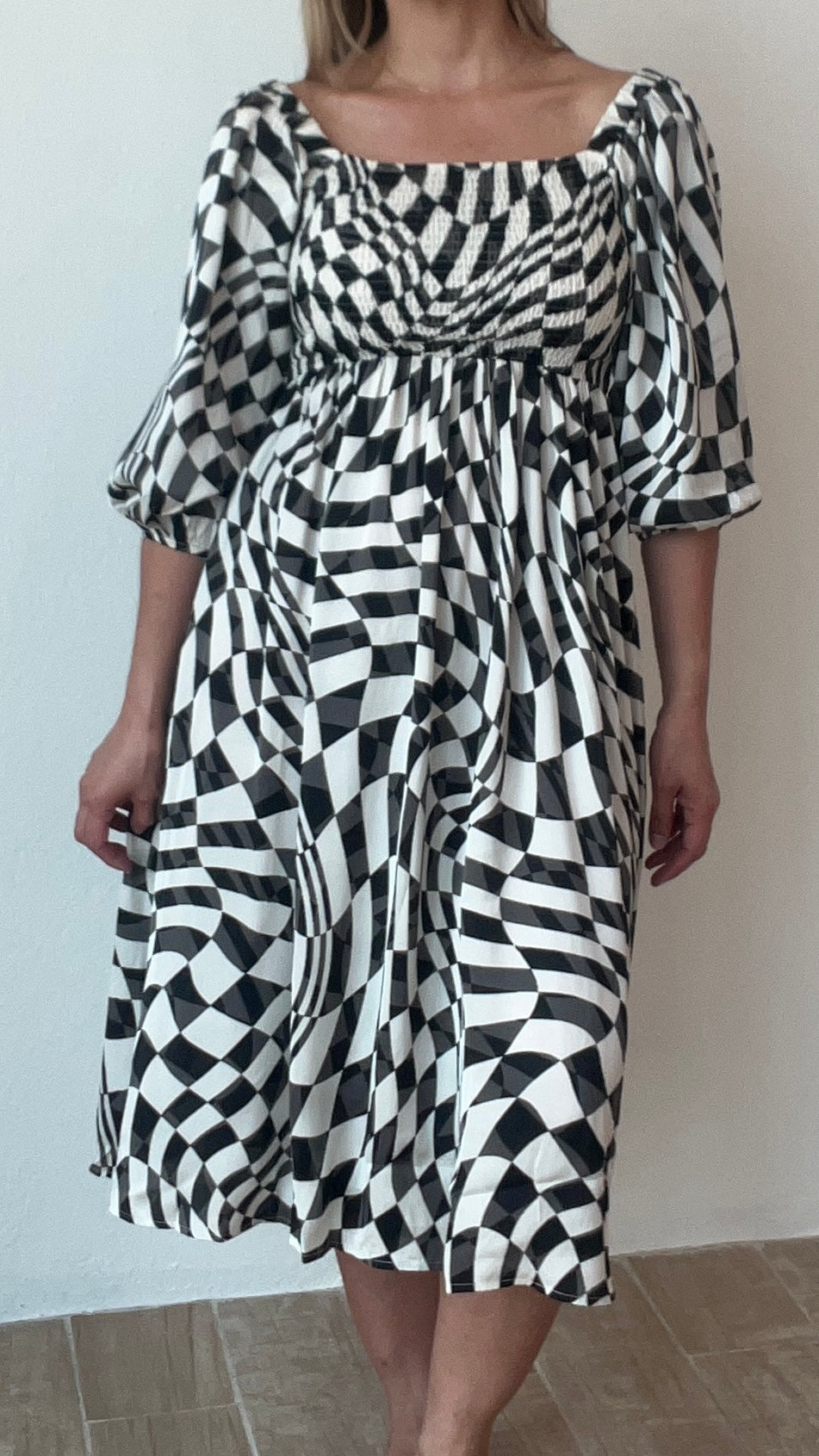 Checkered Print Midi Dress