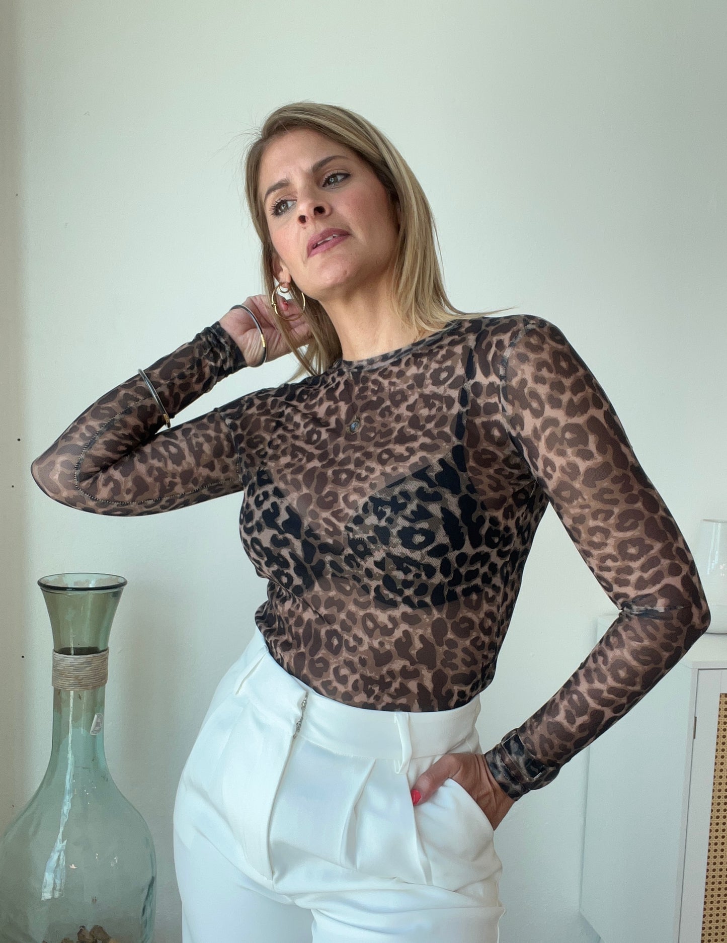 Barbara Mesh Animal Print Top