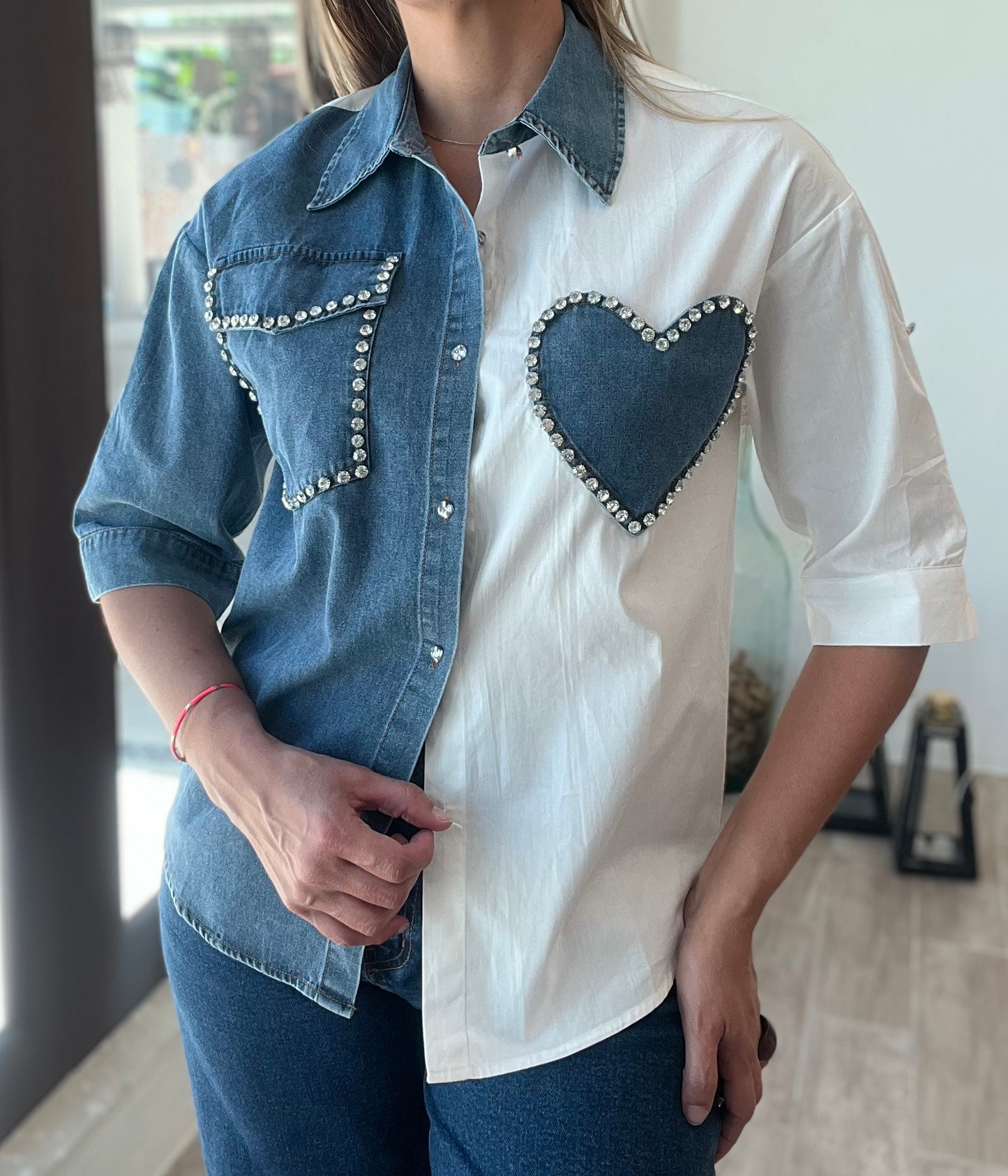 Crystal Denim Color Block Shirt