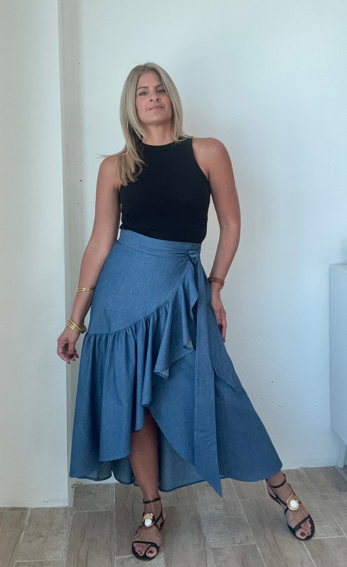 Judy Washed Denim Wrap Skirt