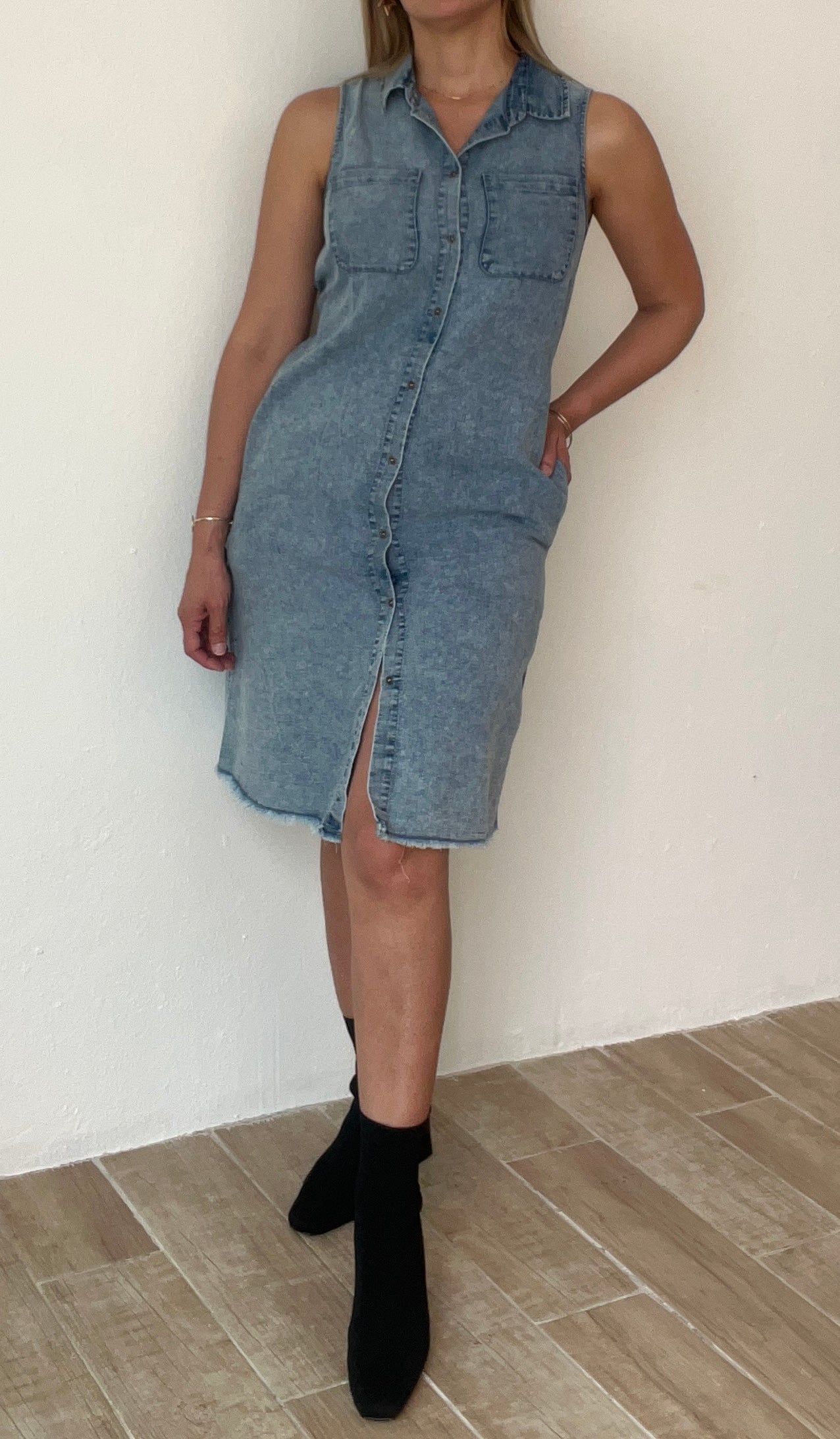 Tallulah Denim Sleeveless Shirt Dress