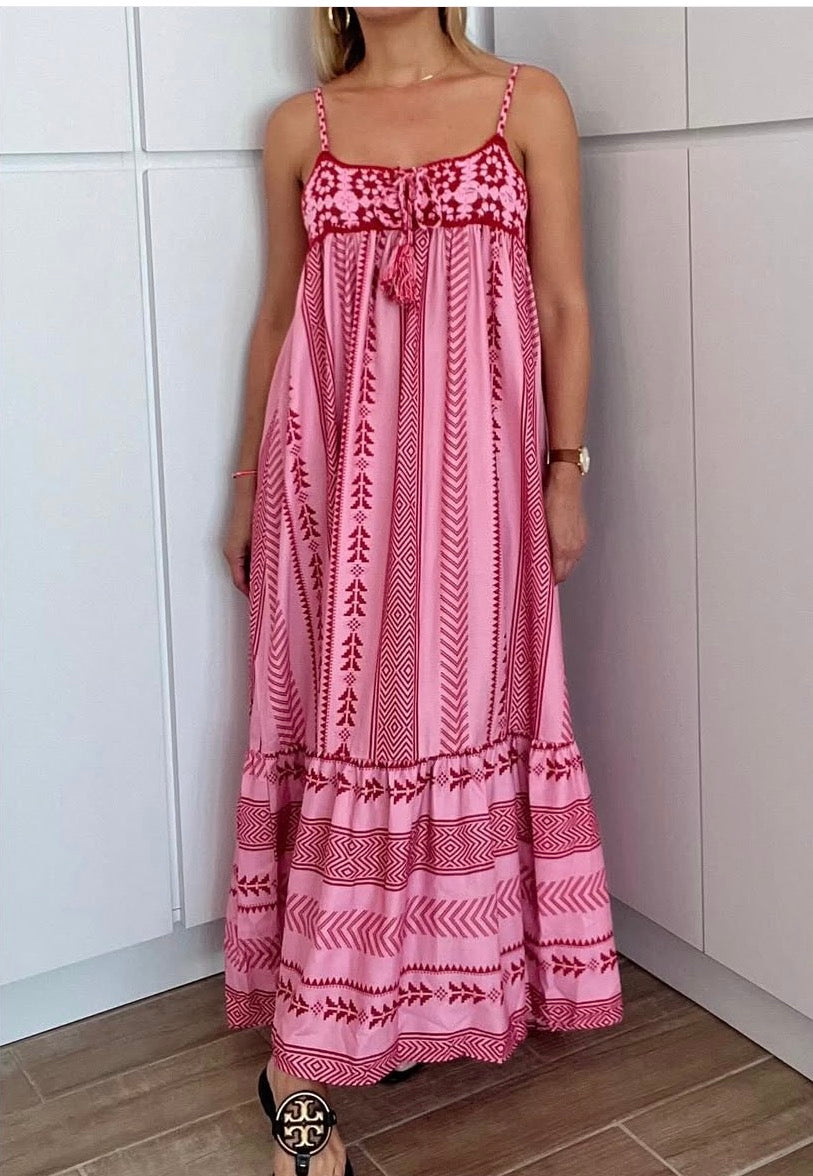 Red & Pink Maxi Dress