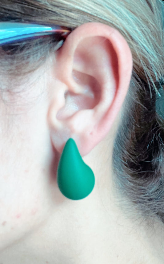 Dark Green Matte Medium Drop Earrings