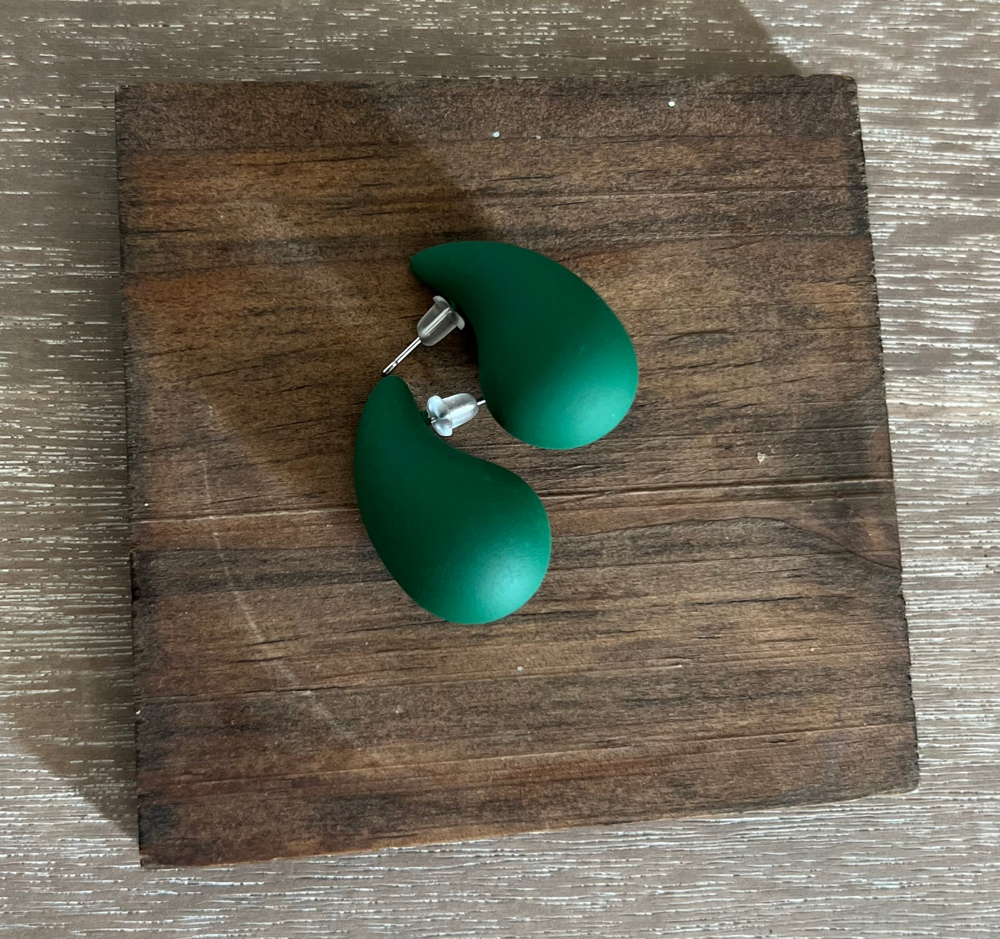 Dark Green Matte Medium Drop Earrings