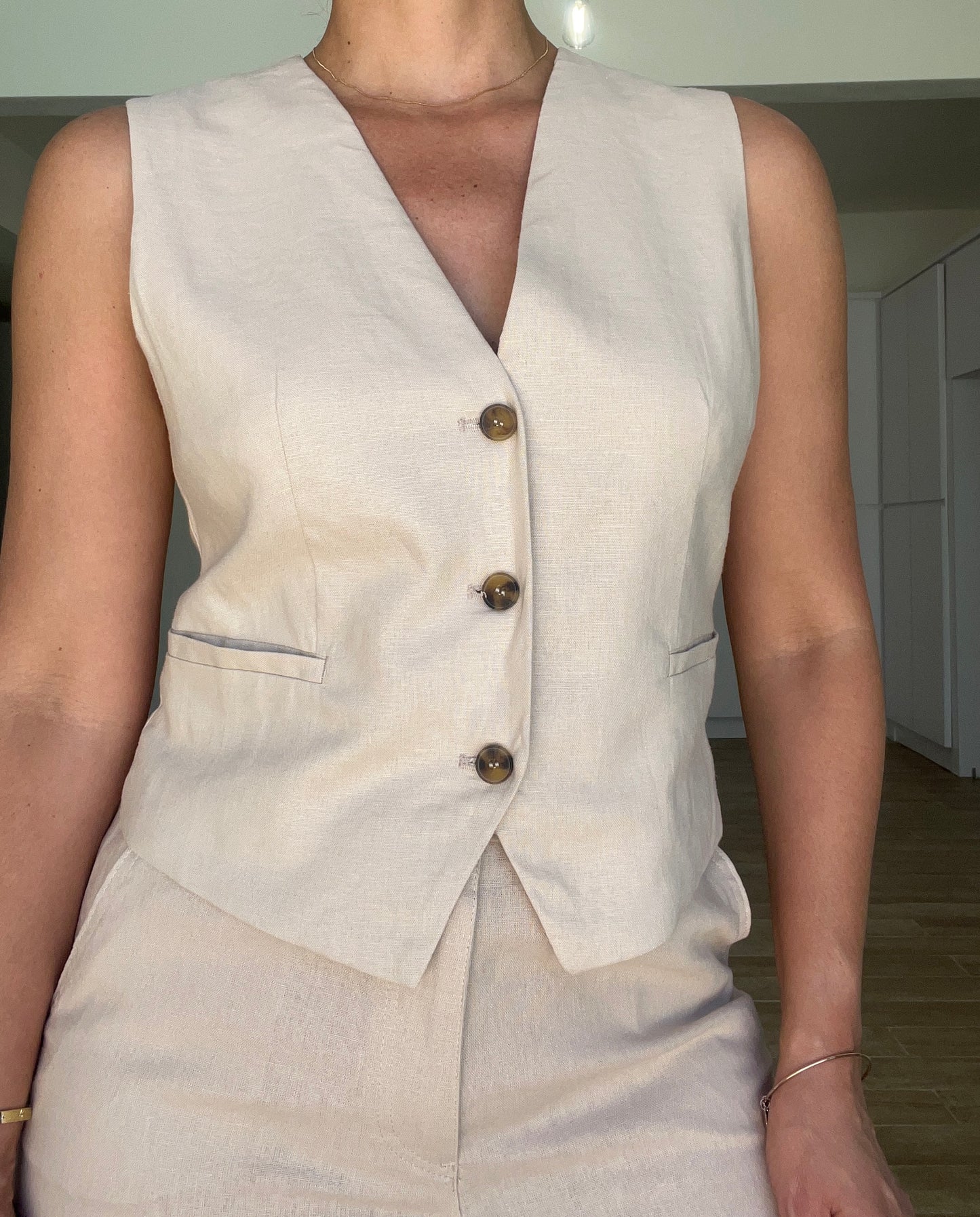 Lina Khaki Linen Vest