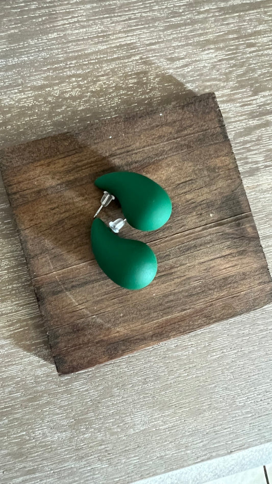 Dark Green Matte Medium Drop Earrings